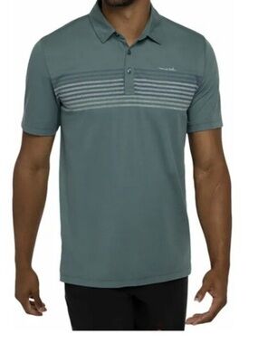 Travis Mathew Groggy Men's Short-Sleeve Polo in Slate Green with Stripe Detail
